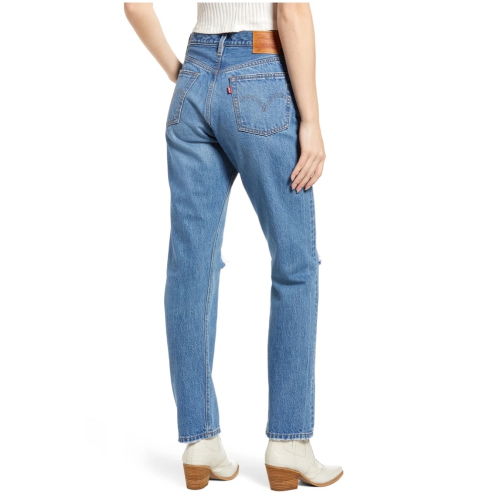 High-Rise Distressed Straight Leg Jeans - Blue - Picture 13 of 14